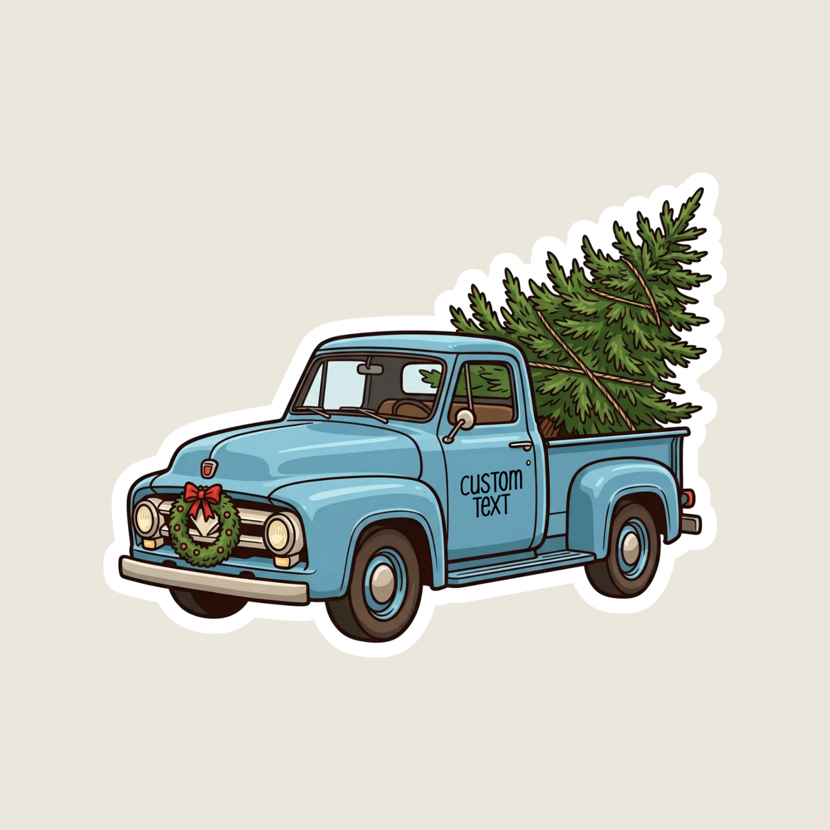 Blue Vintage Christmas Truck with Tree Custom Sticker