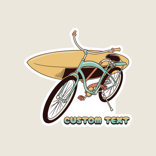 Retro Bicycle Carrying a Surfboard Custom Vinyl Sticker