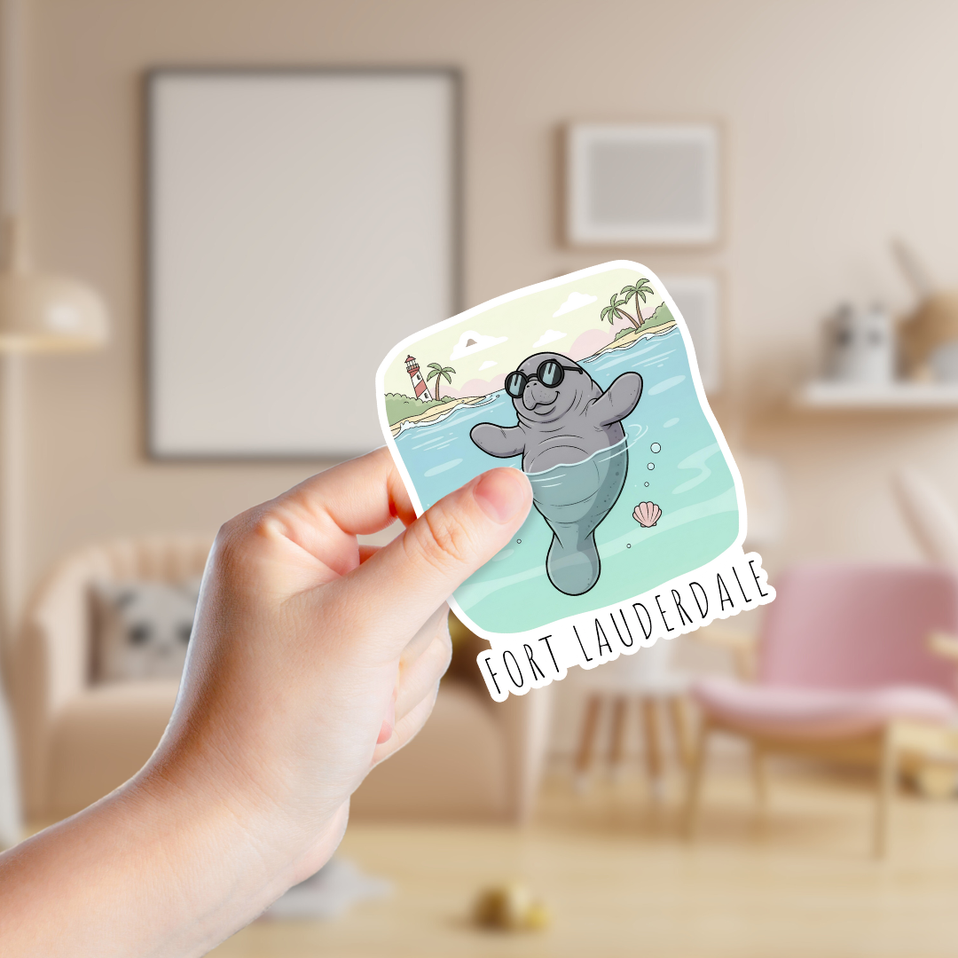 Cute Floating Manatee Custom Sticker