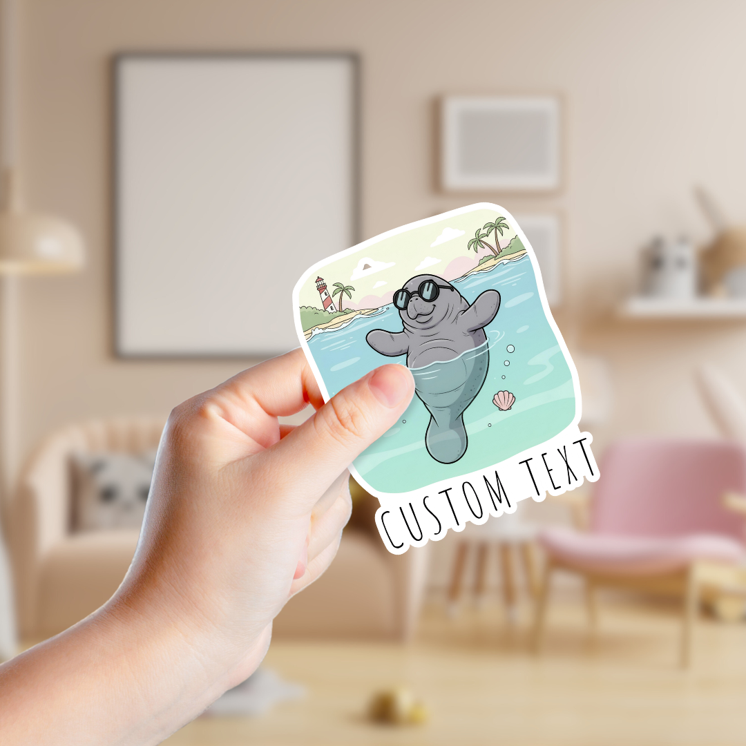 Cute Floating Manatee Custom Sticker