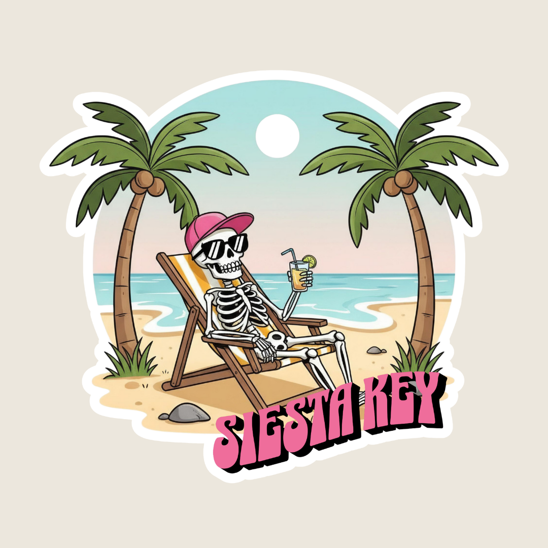 Lounging Skeleton on the Beach Custom Sticker
