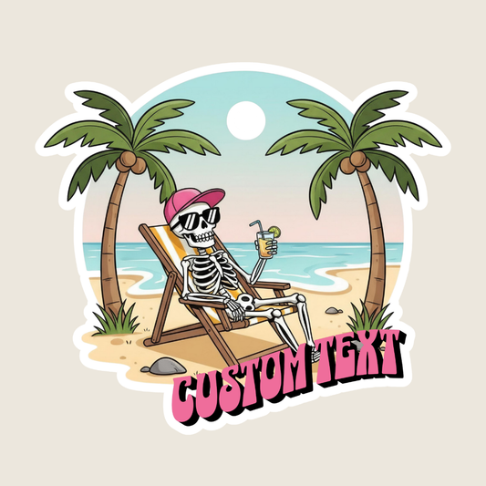 Lounging Skeleton on the Beach Custom Sticker