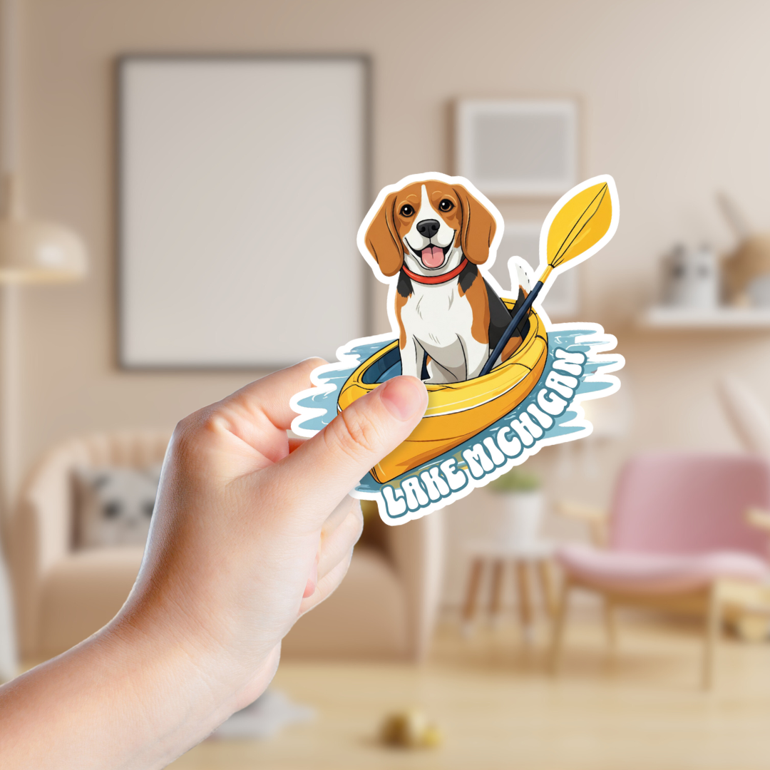 Kayaking Beagle Custom Souvenir Sticker