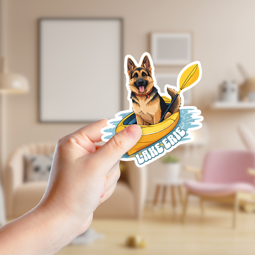 Kayaking German Shepherd Custom Souvenir Sticker