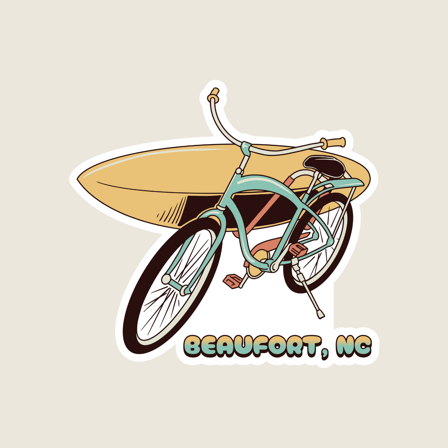 Retro Bicycle Carrying a Surfboard Custom Vinyl Sticker