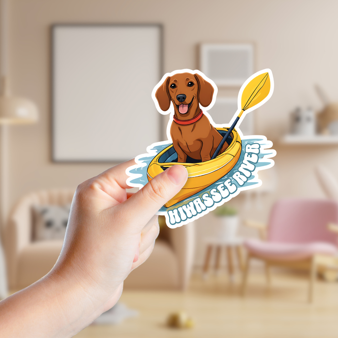 Kayaking Dachshund Custom Souvenir Sticker