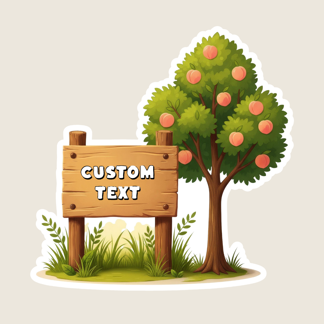 Rustic Peach Farm Sign Custom Sticker