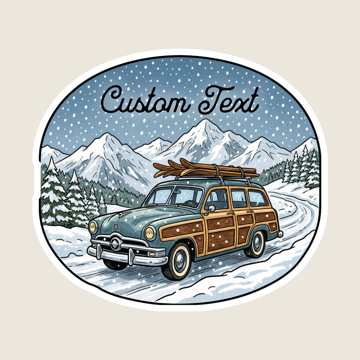Station Wagon in the Snowy Mountains Custom Sticker