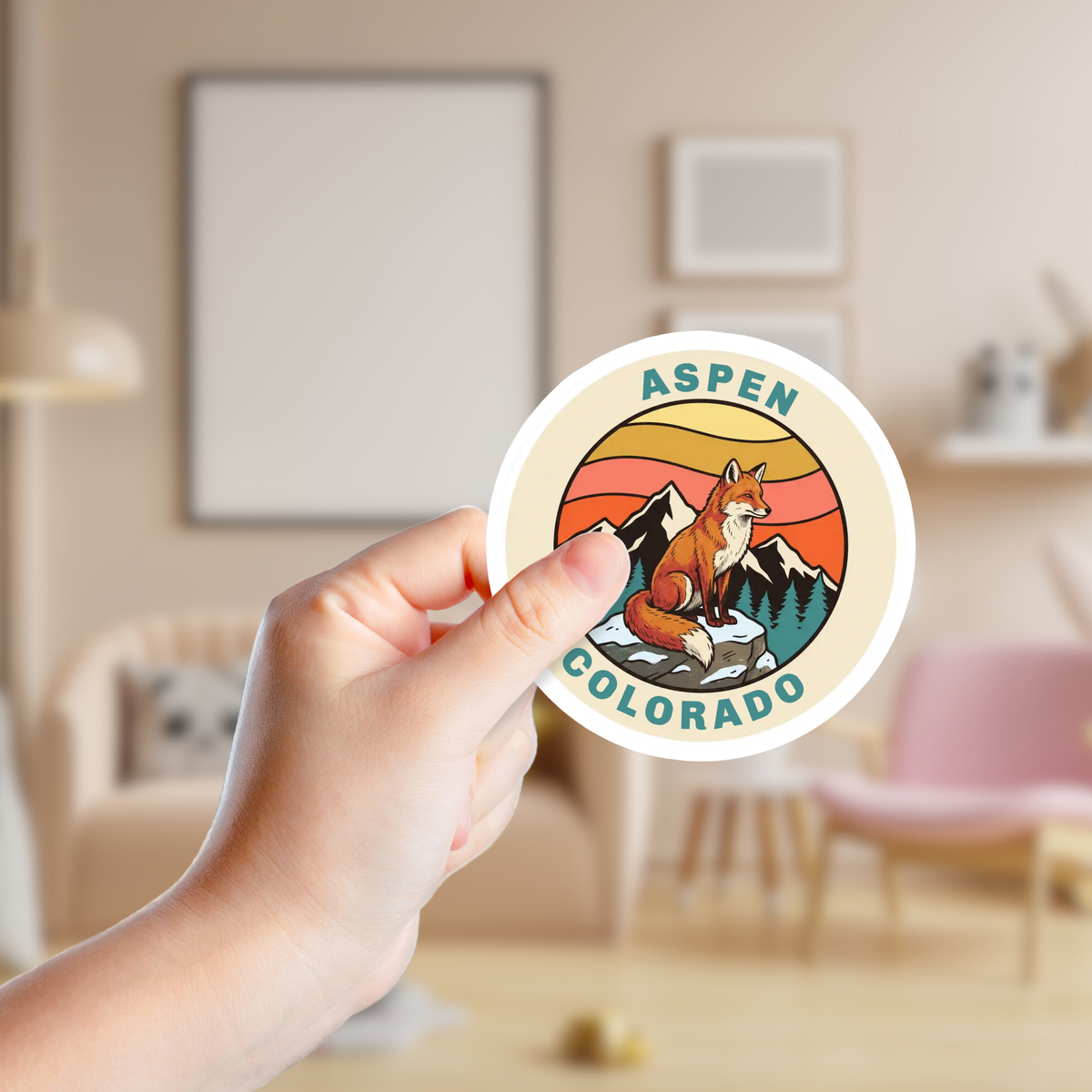 Retro Vintage Fox in the Mountains Custom Sticker
