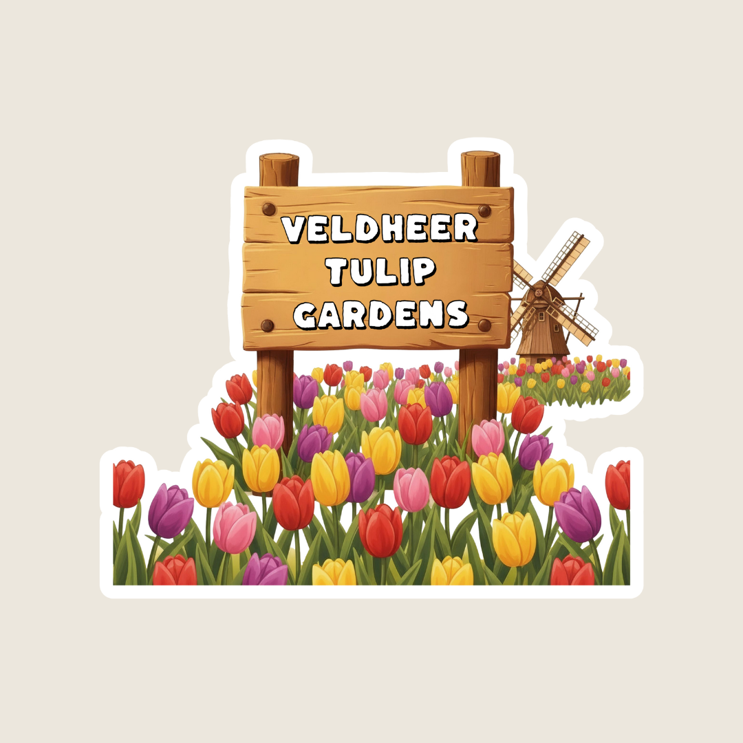 Rustic Tulip Field and Windmill Sign Custom Sticker