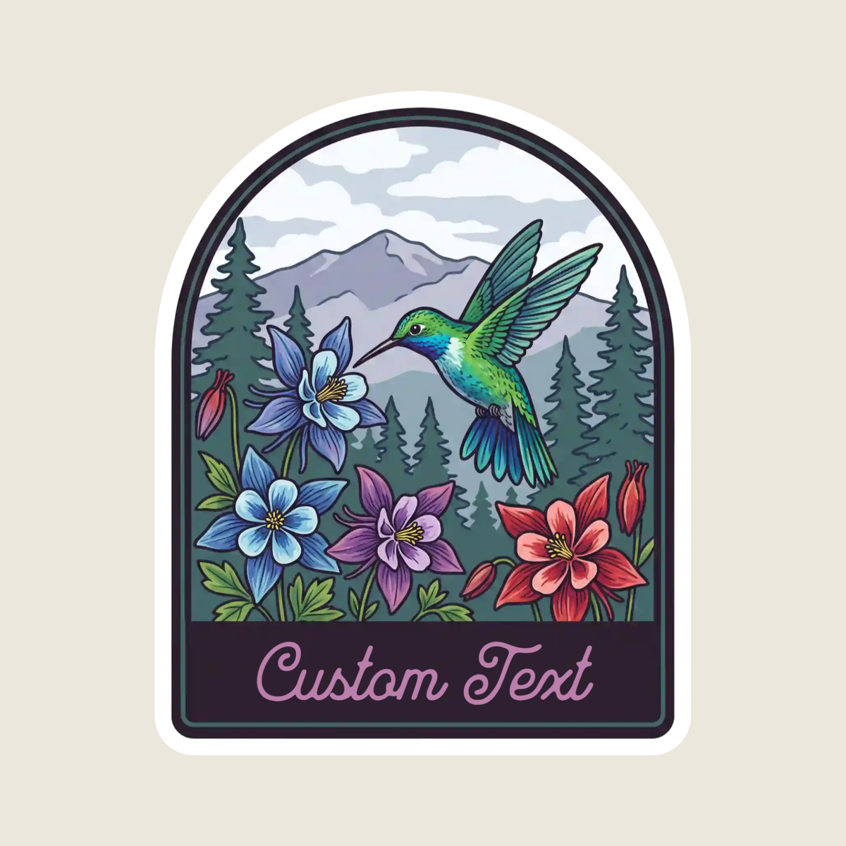 Hummingbird with Flowers in the Mountains Custom Sticker