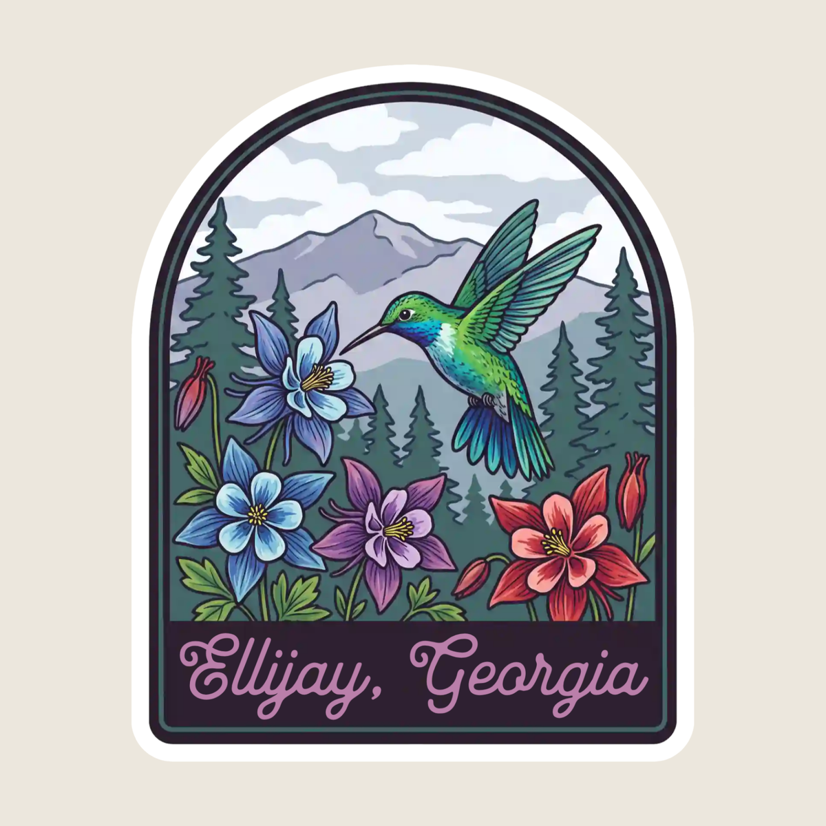 Hummingbird with Flowers in the Mountains Custom Sticker