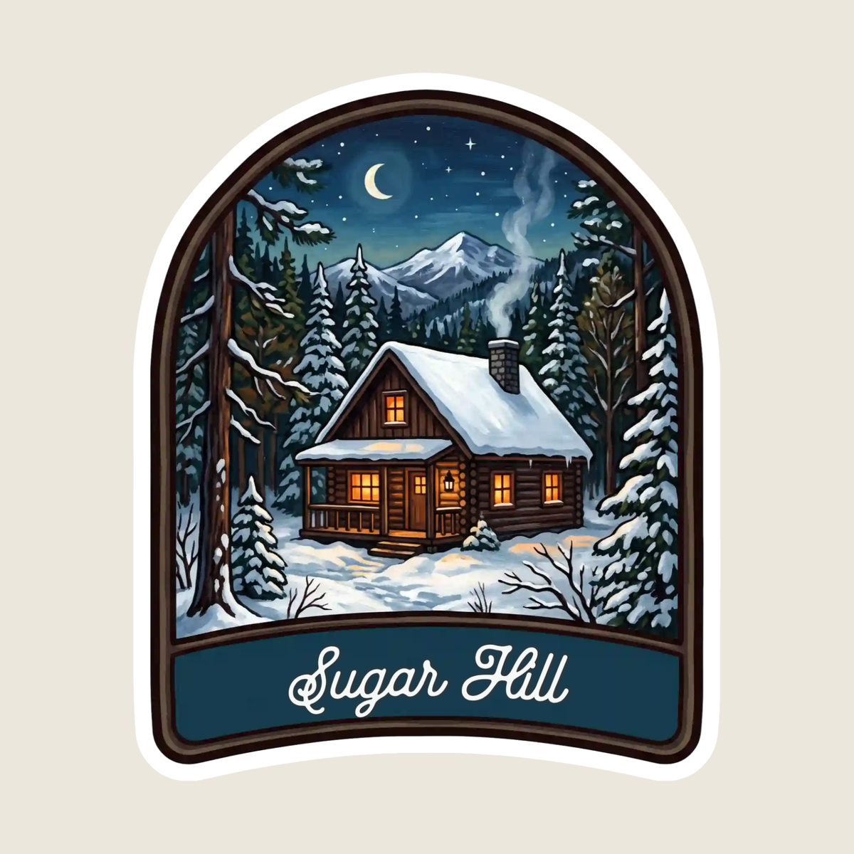Snowy Cabin in the Mountains Custom Sticker