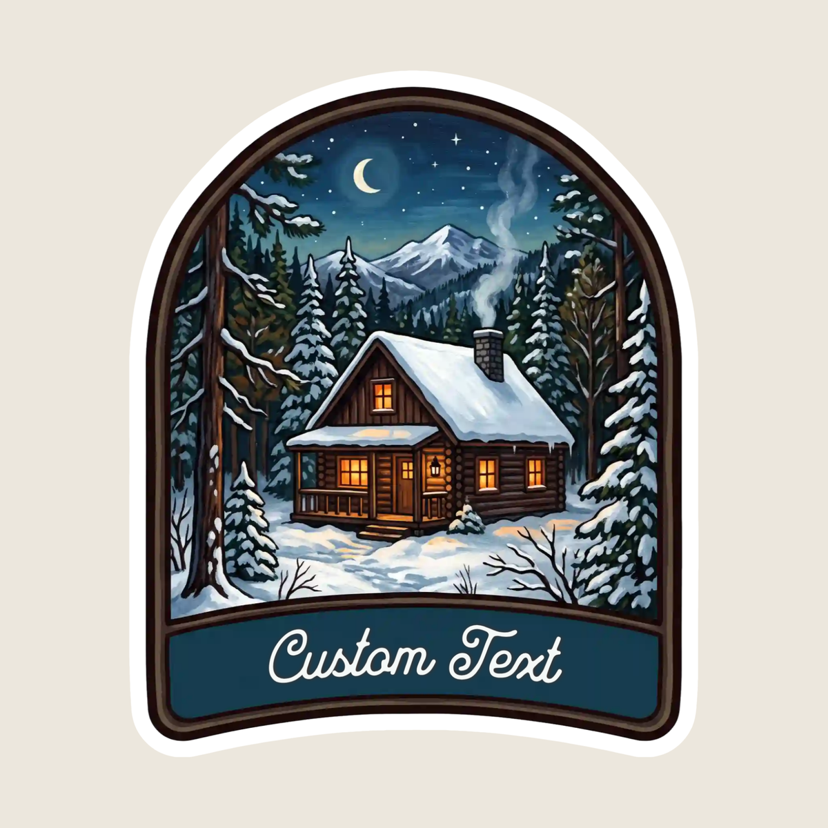 Snowy Cabin in the Mountains Custom Sticker