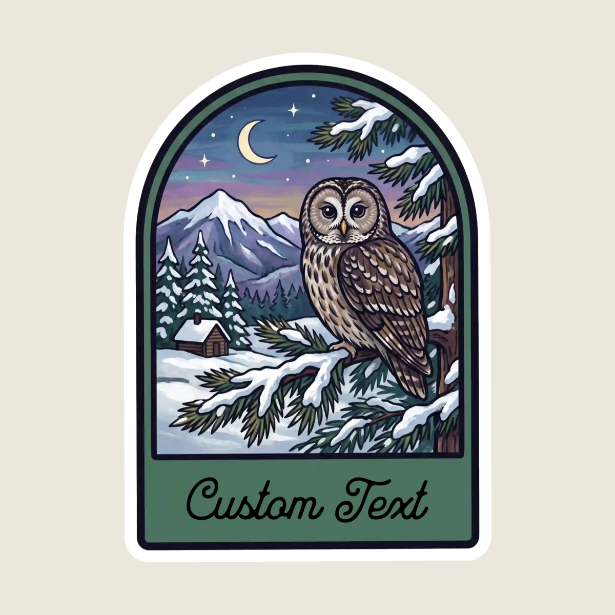 Owl in the Snowy Mountains Custom Sticker