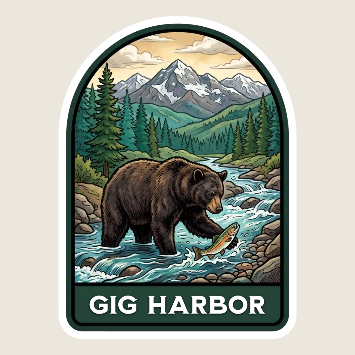 Bear Catching Fish in a Mountain Stream Custom Sticker