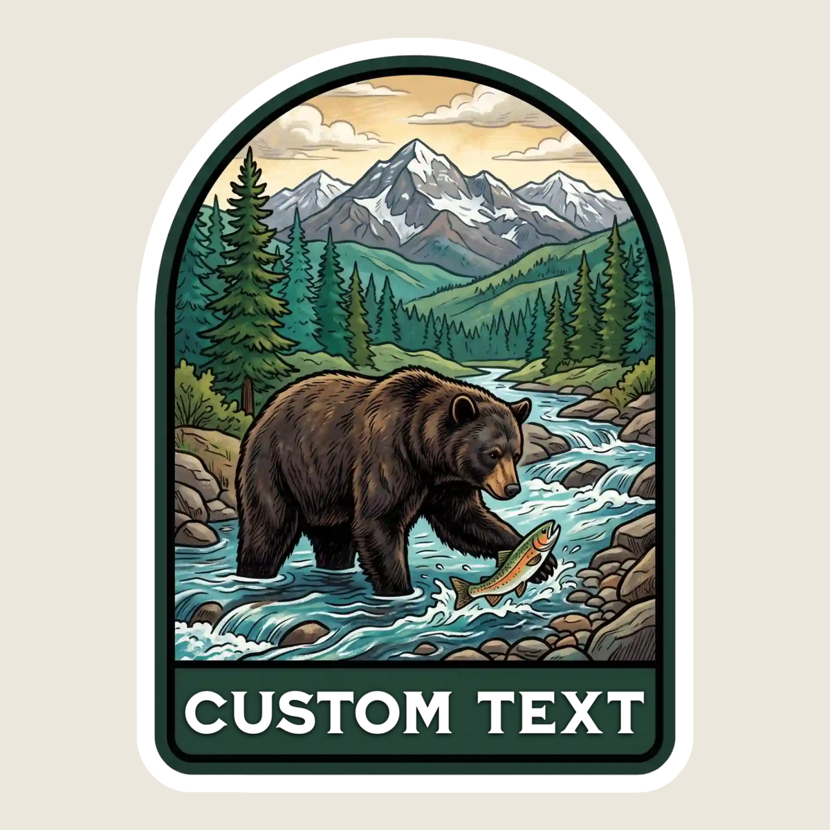Bear Catching Fish in a Mountain Stream Custom Sticker