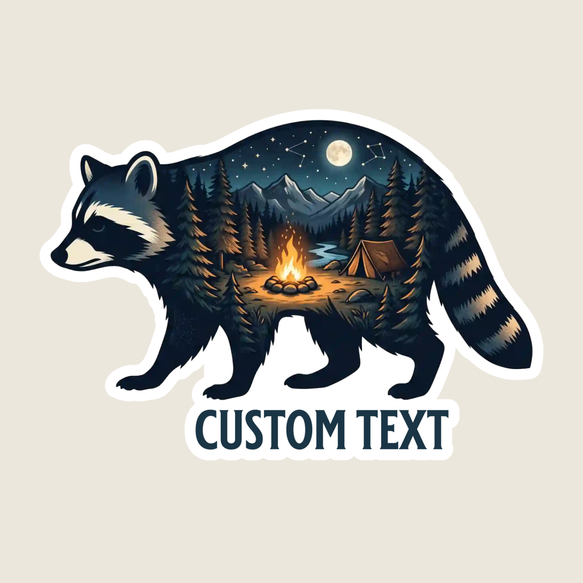 Raccoon Mountain Camping Scene Custom Sticker