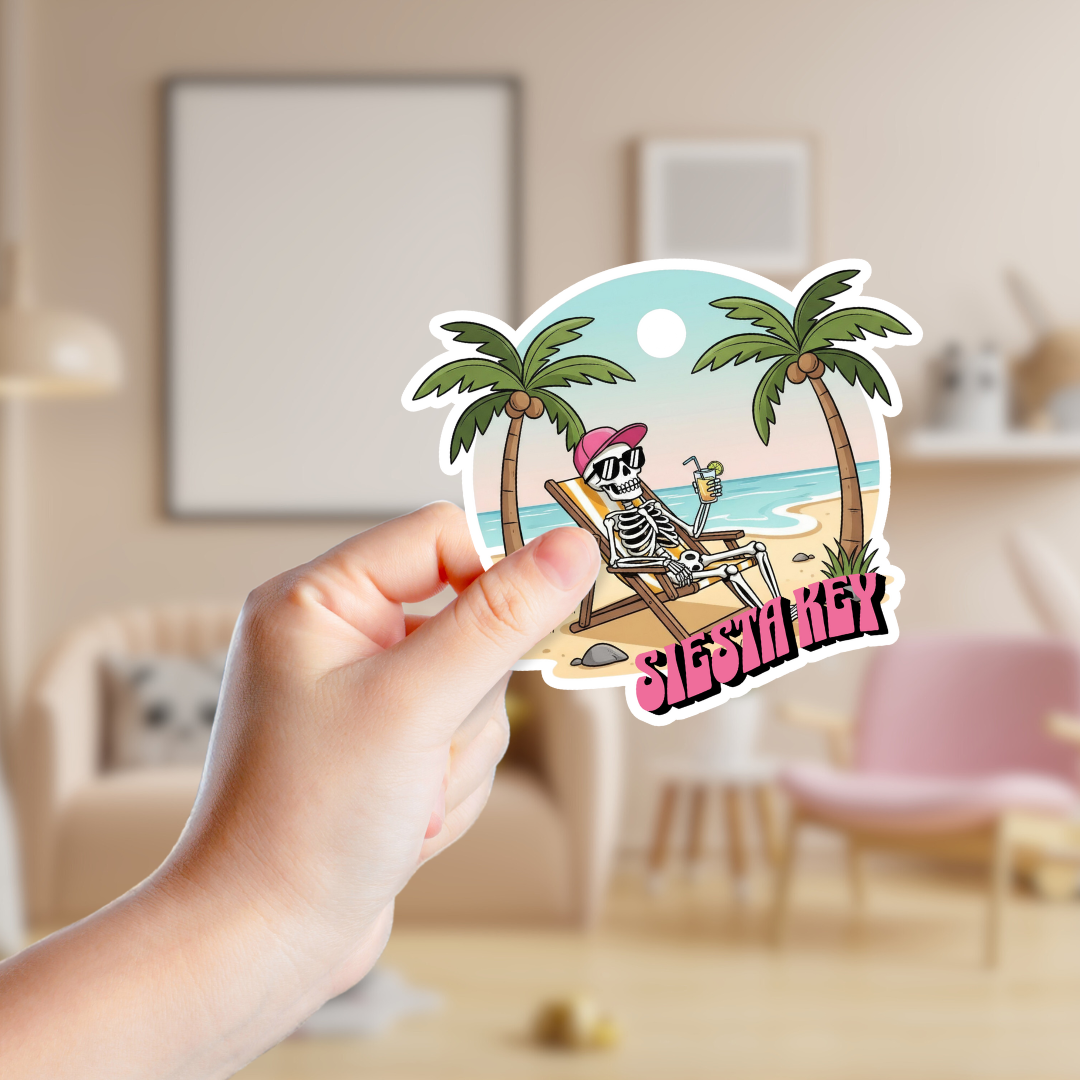 Lounging Skeleton on the Beach Custom Sticker