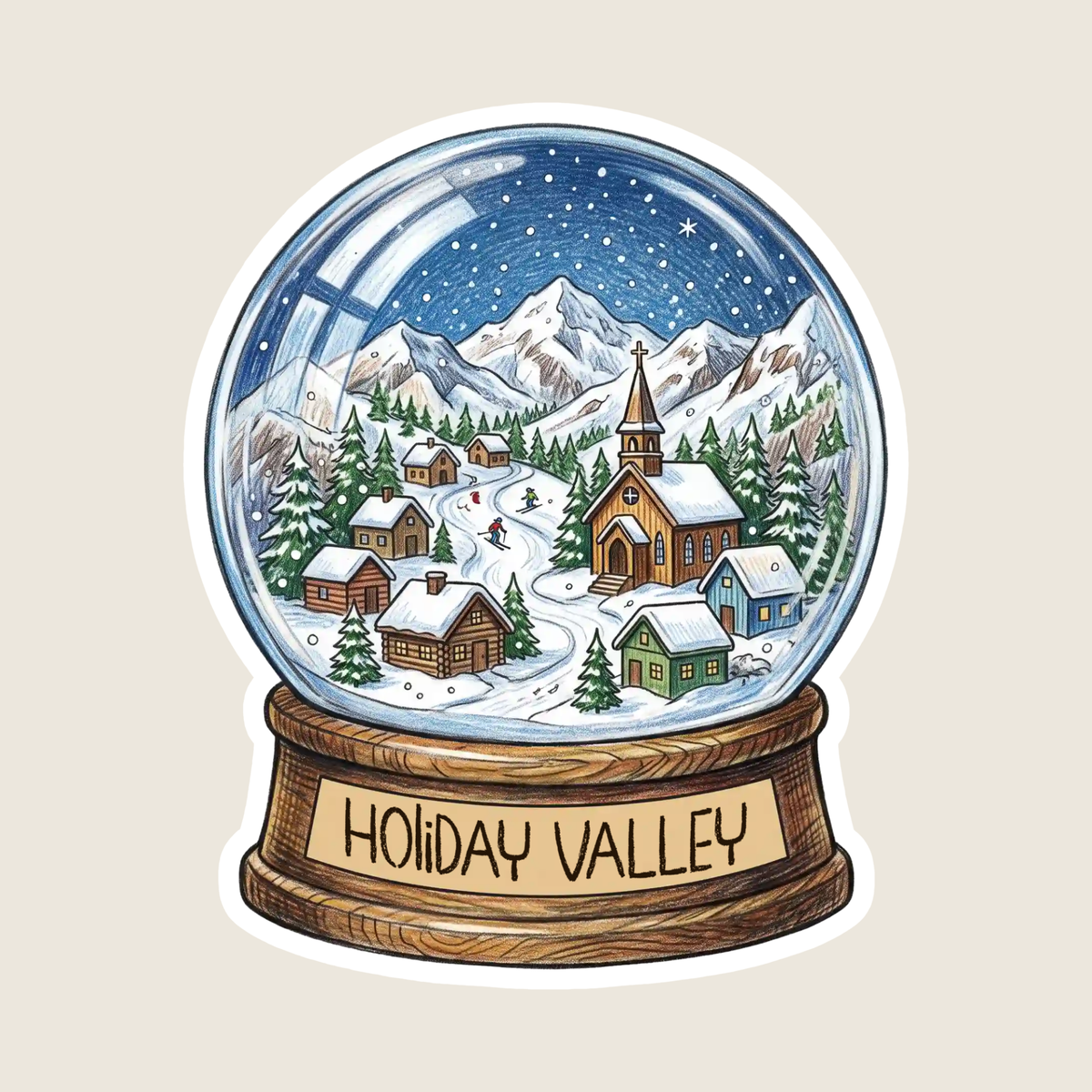Mountain Village Snow Globe Custom Sticker