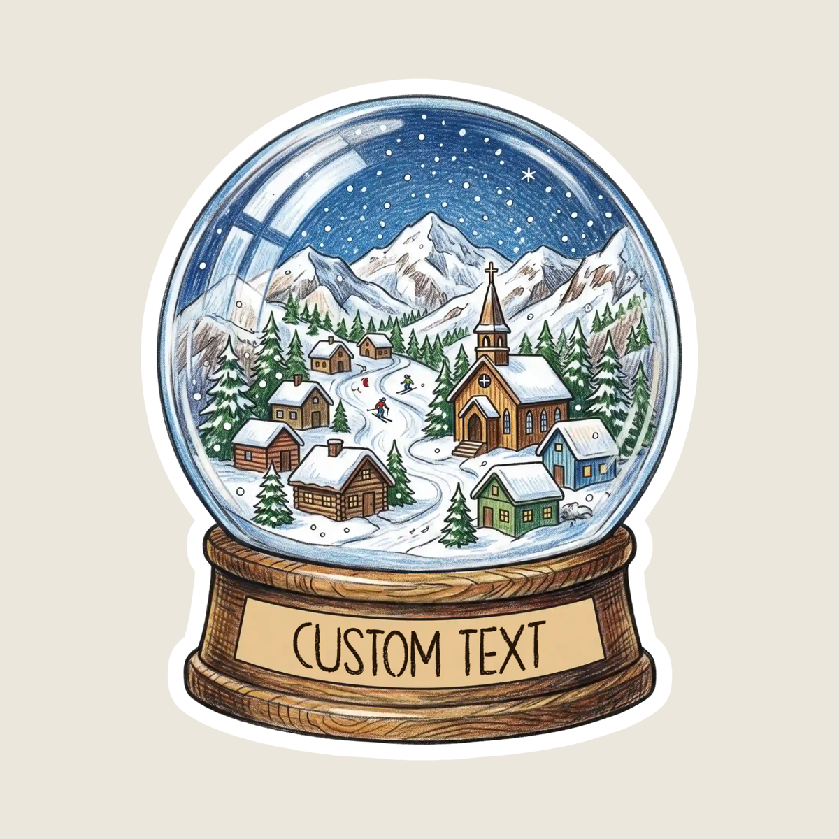Mountain Village Snow Globe Custom Sticker