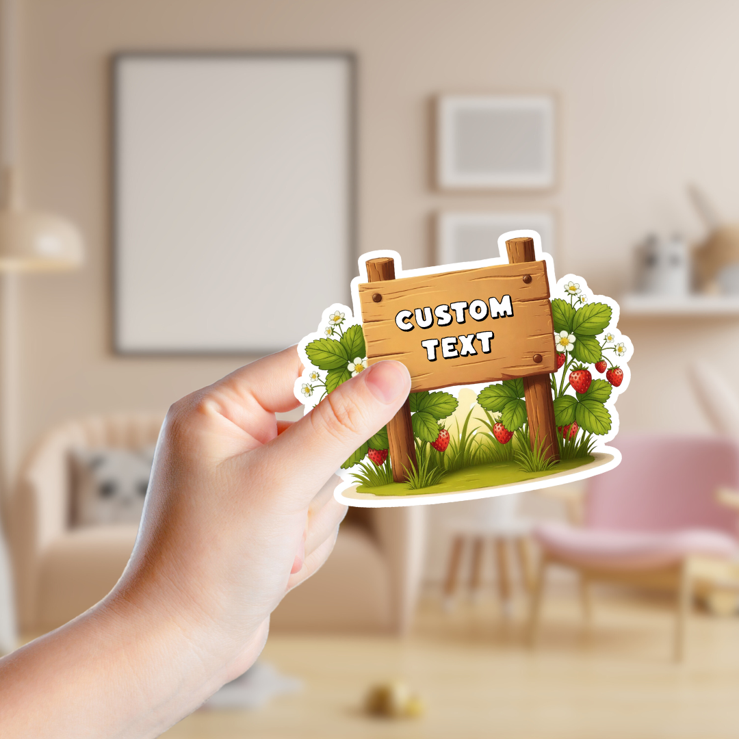 Rustic Strawberry Patch Sign Custom Sticker