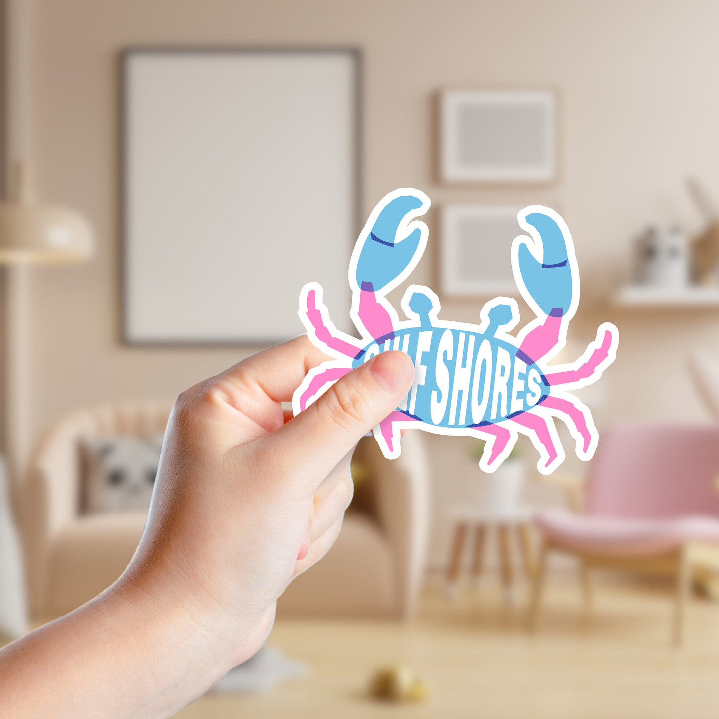 Pink and Blue Crab Custom Vinyl Sticker