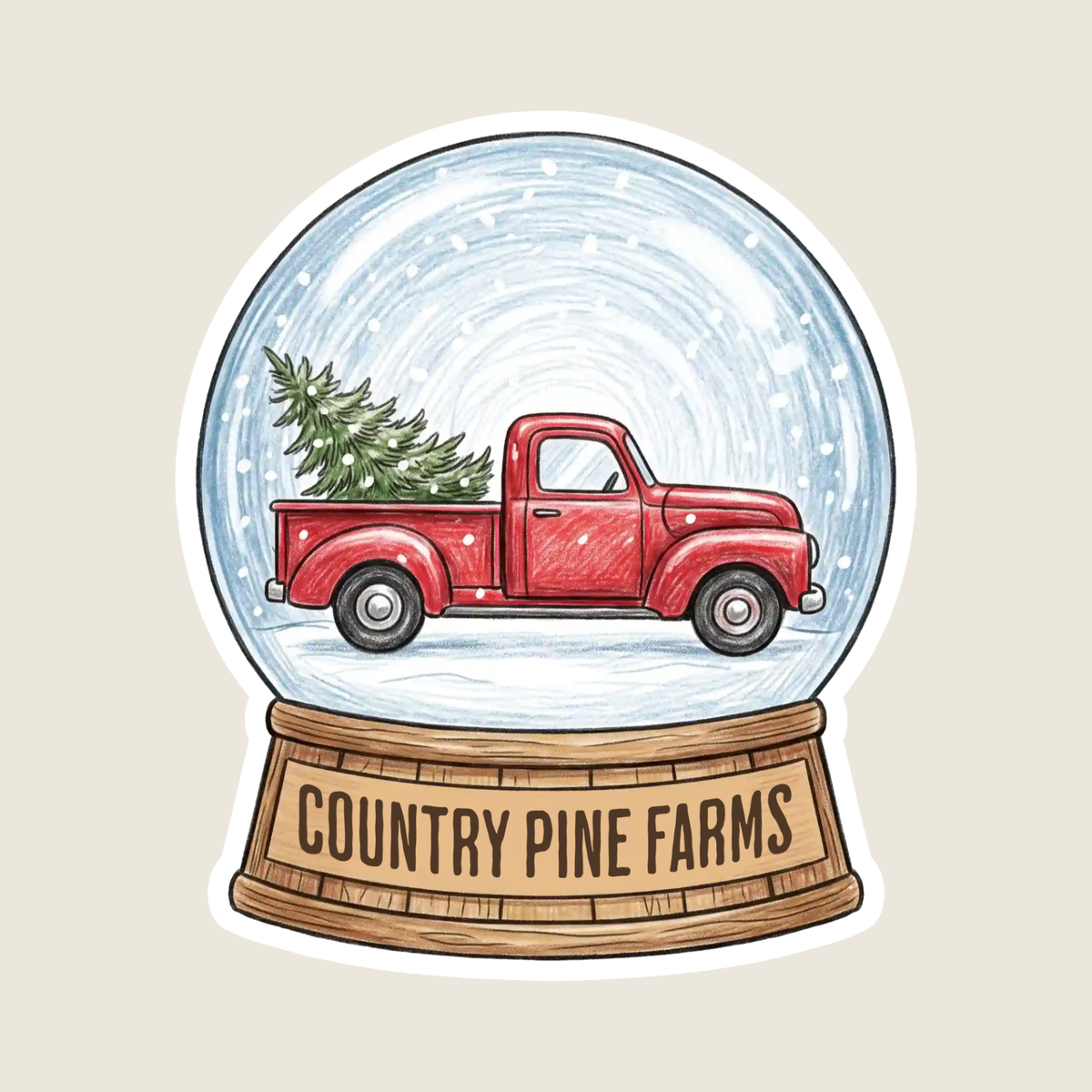 Vintage Red Truck with Christmas Tree Snow Globe Custom Sticker