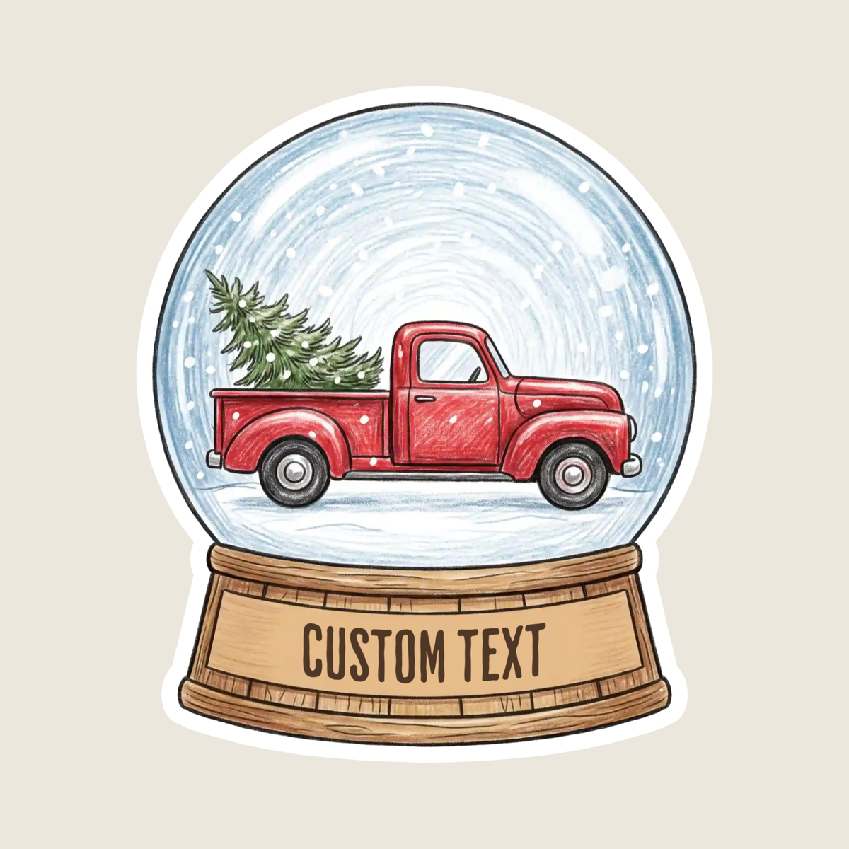 Vintage Red Truck with Christmas Tree Snow Globe Custom Sticker