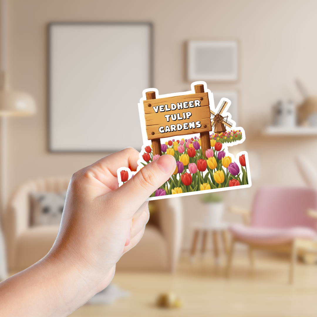 Rustic Tulip Field and Windmill Sign Custom Sticker