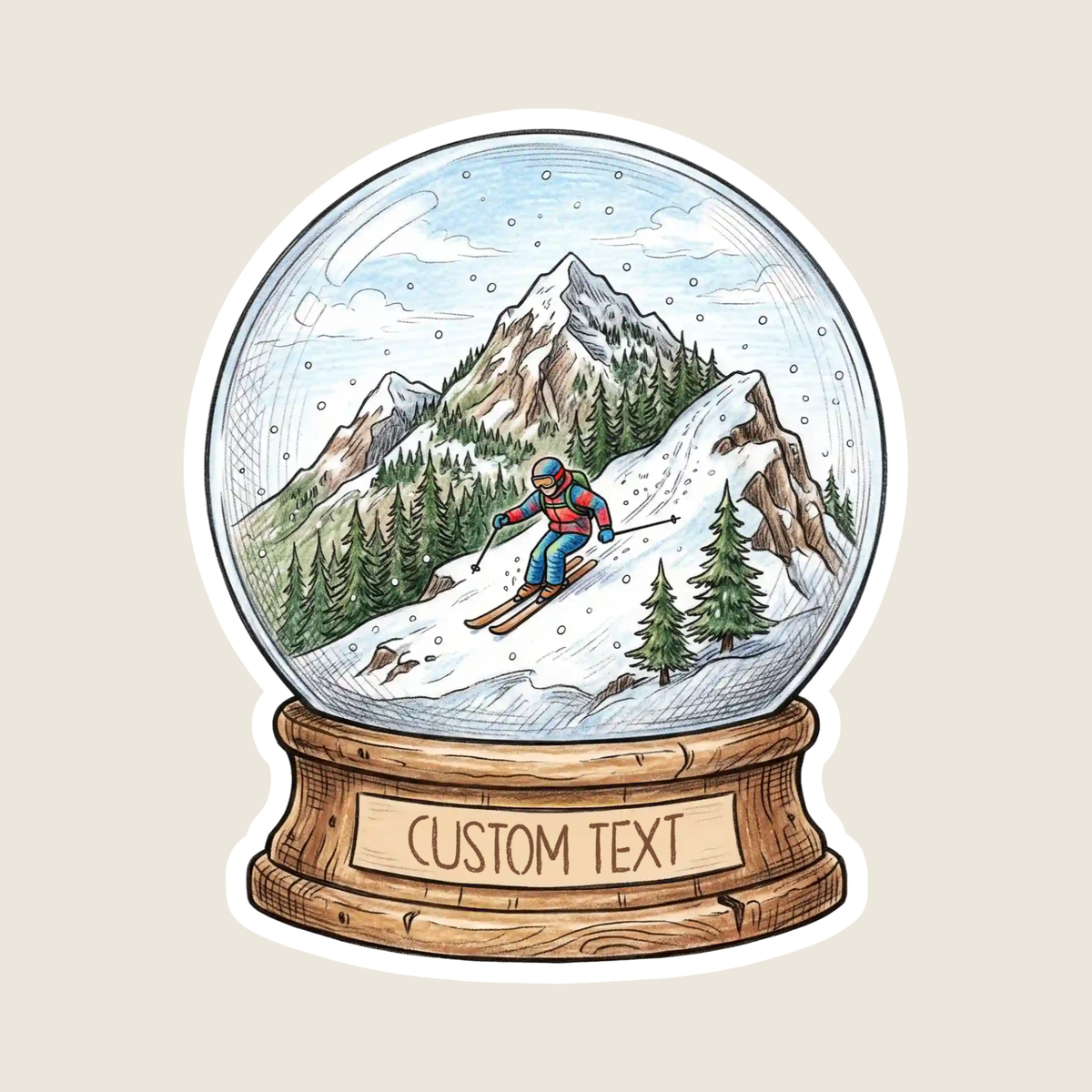 Ski Slopes Snow Globe Custom Sticker