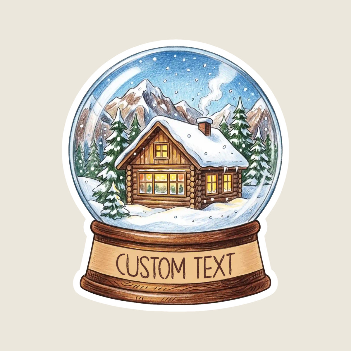 Snowy Cabin Snow Globe Custom Sticker