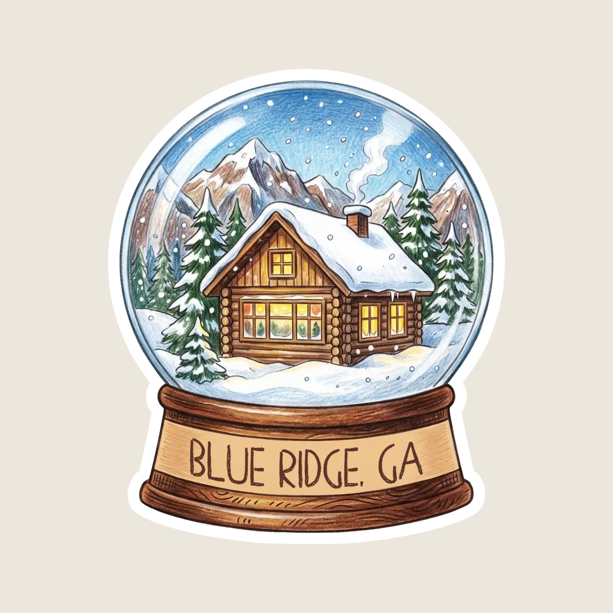 Snowy Cabin Snow Globe Custom Sticker