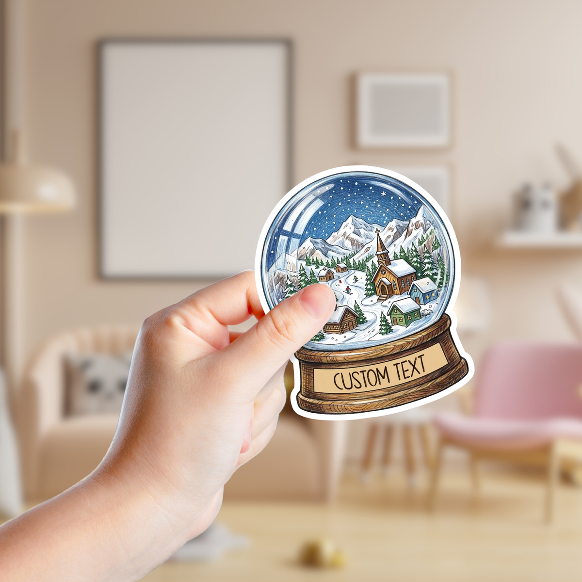 Mountain Village Snow Globe Custom Sticker