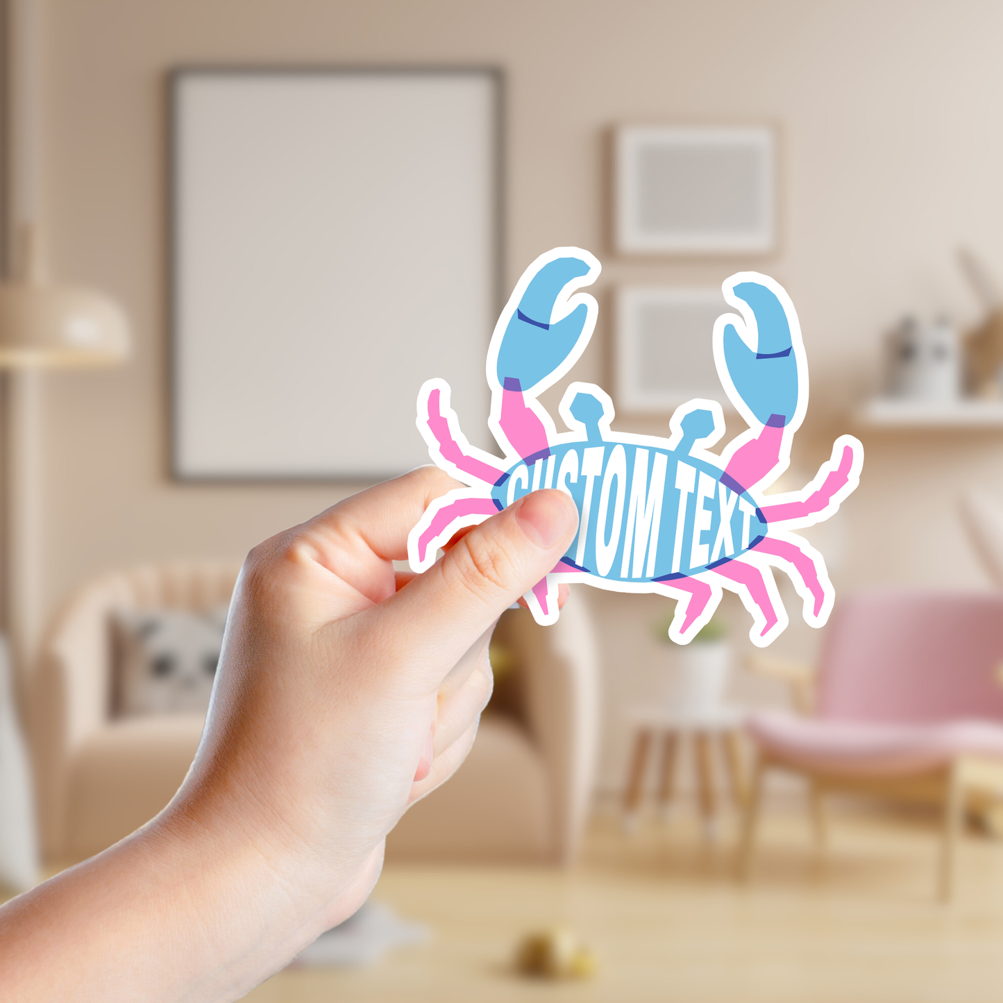 Pink and Blue Crab Custom Vinyl Sticker
