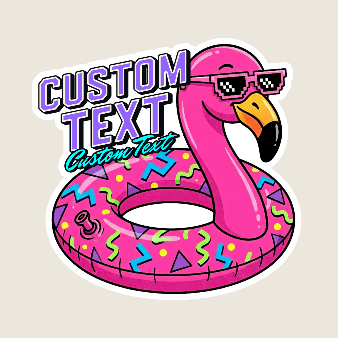 Retro 90s Pink Flamingo Pool Float Custom Sticker