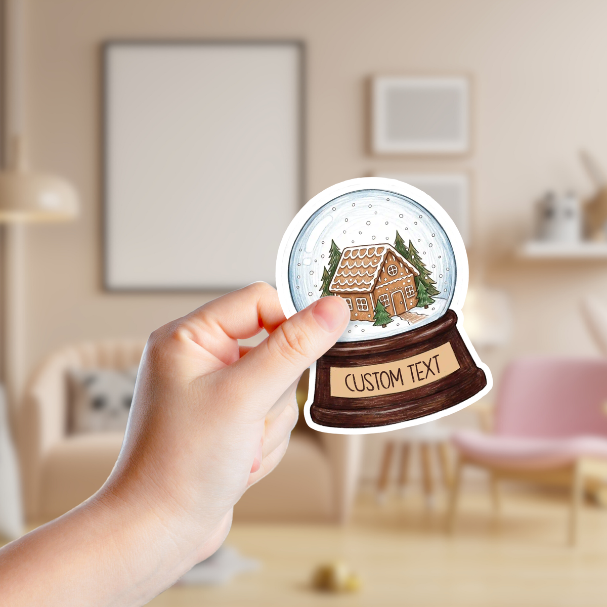 Snowy Cabin Snow Globe Custom Sticker