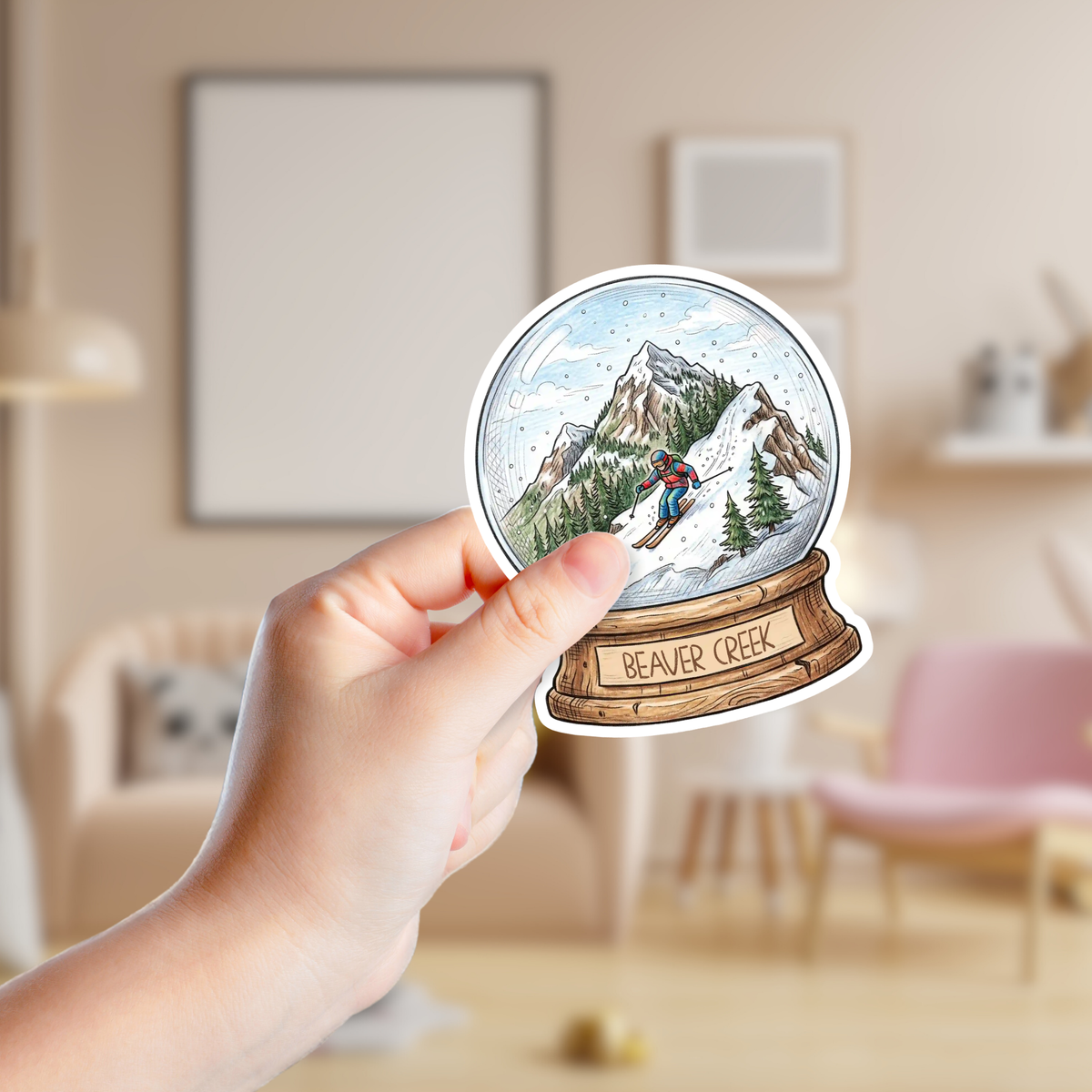 Ski Slopes Snow Globe Custom Sticker