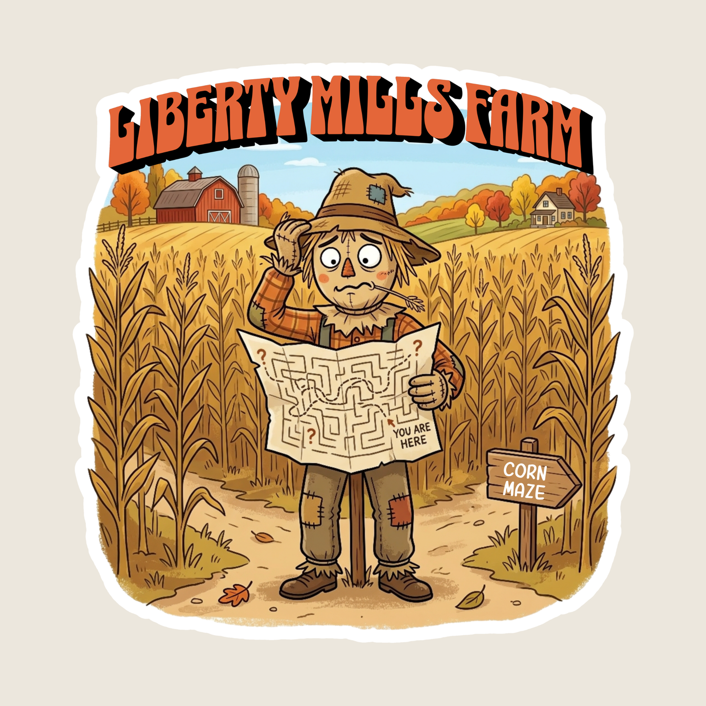 Scarecrow Lost at the Corn Maze Custom Sticker