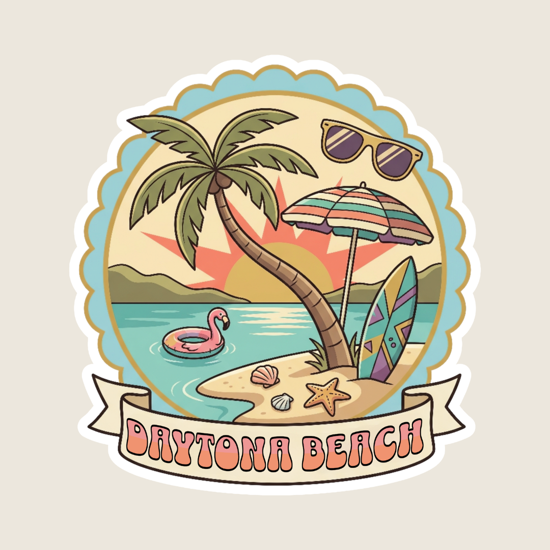 Retro Vintage Beach Scene Custom Sticker