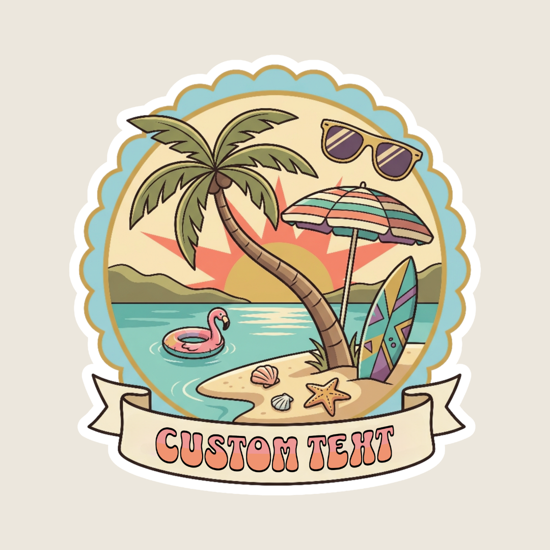 Retro Vintage Beach Scene Custom Sticker