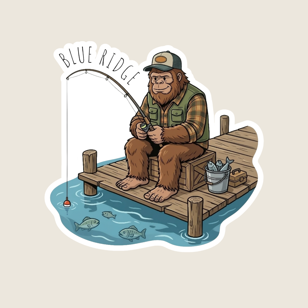 Big Foot Fishing on a Dock Custom Sticker