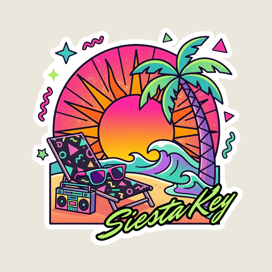Retro 90s Beach Scene Custom Sticker