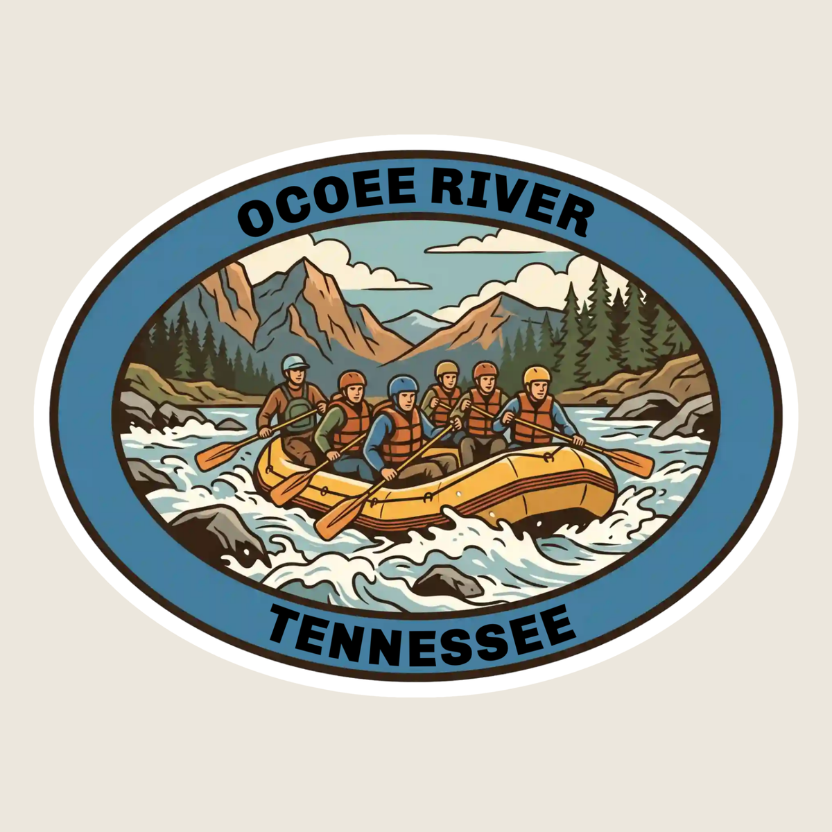 Rafting in the Mountains Custom Sticker
