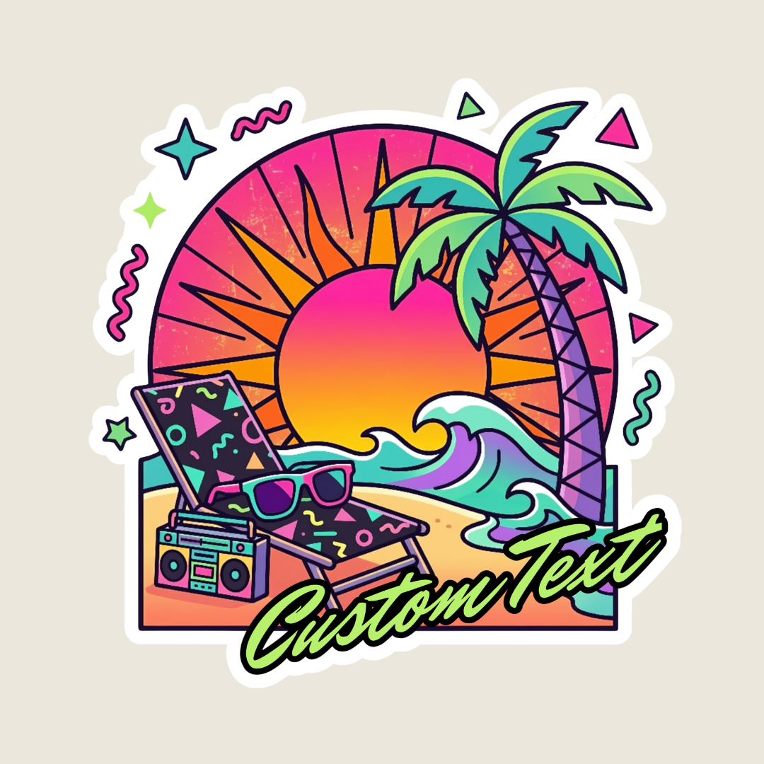 Retro 90s Beach Scene Custom Sticker