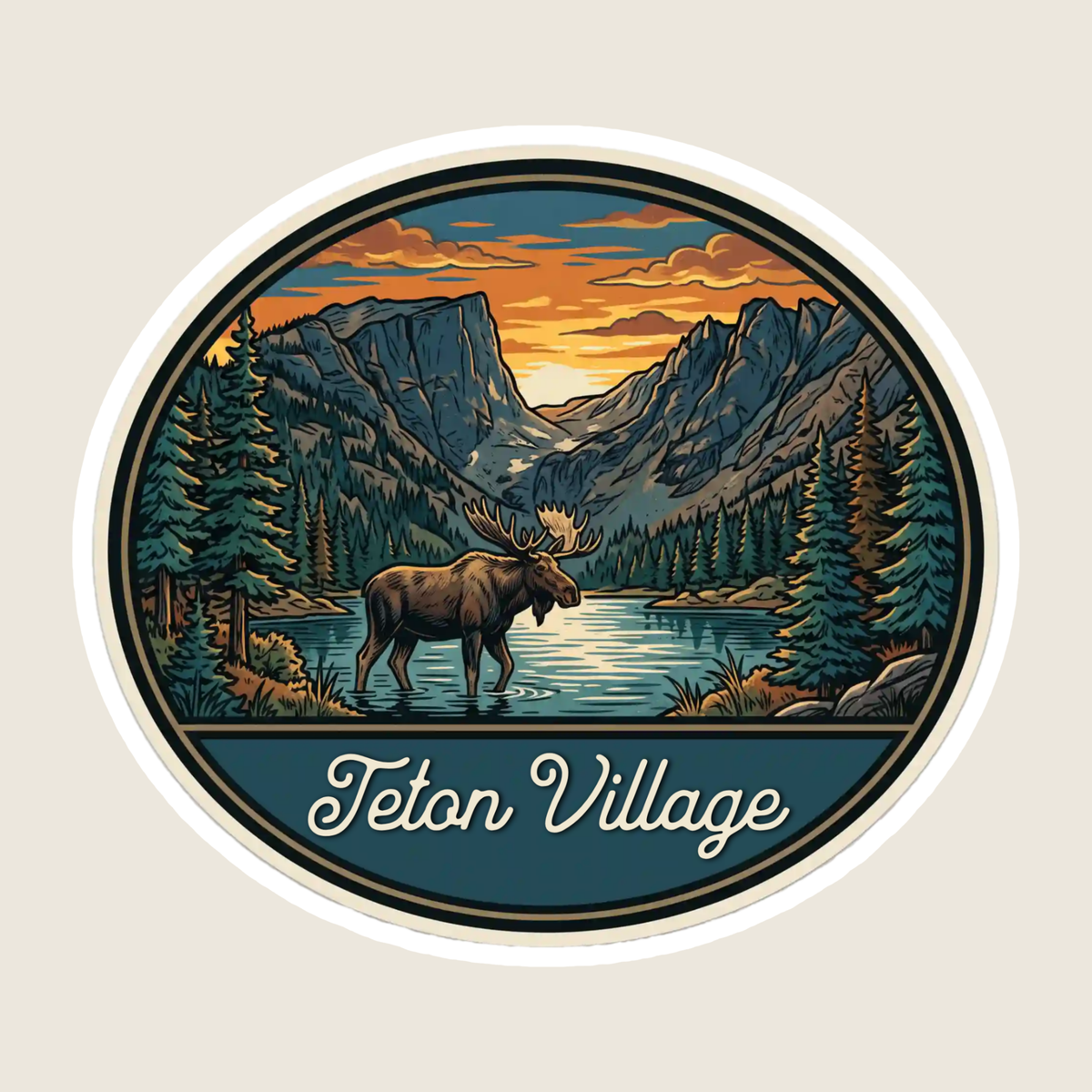 Vintage Moose in the Mountains Custom Sticker