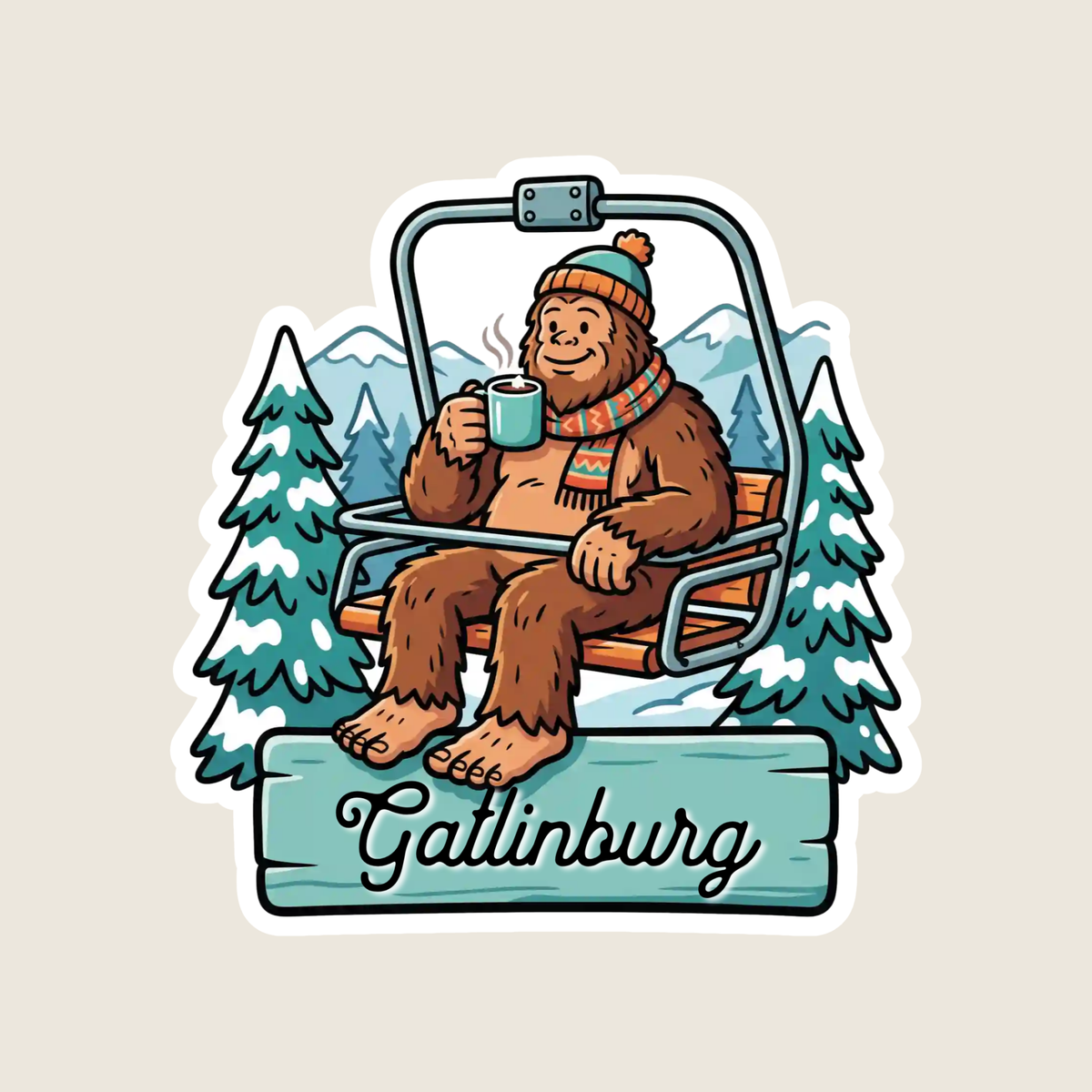 Big Foot on a Ski Lift Custom Sticker