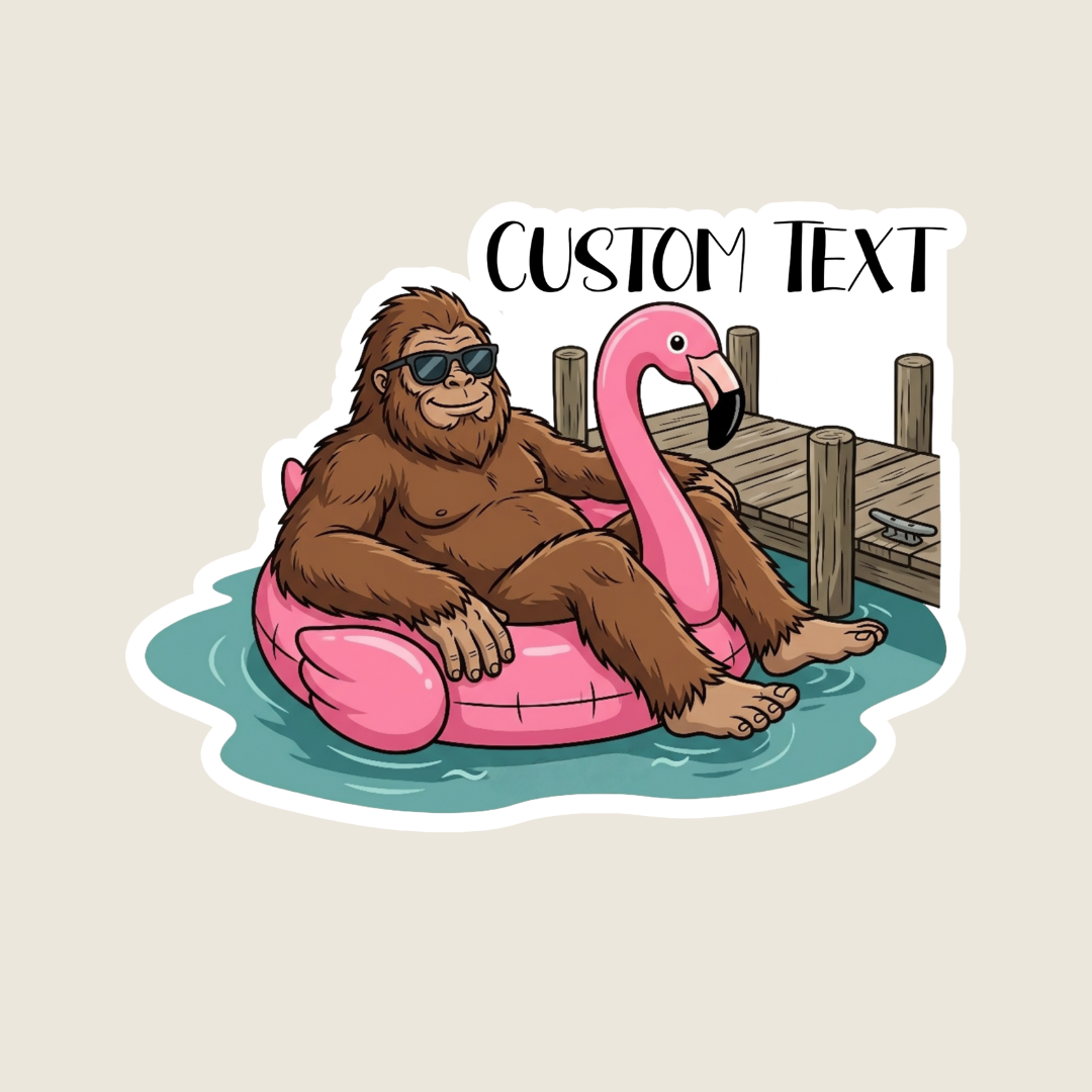 Big Foot in a Flamingo Pool Float Custom Sticker