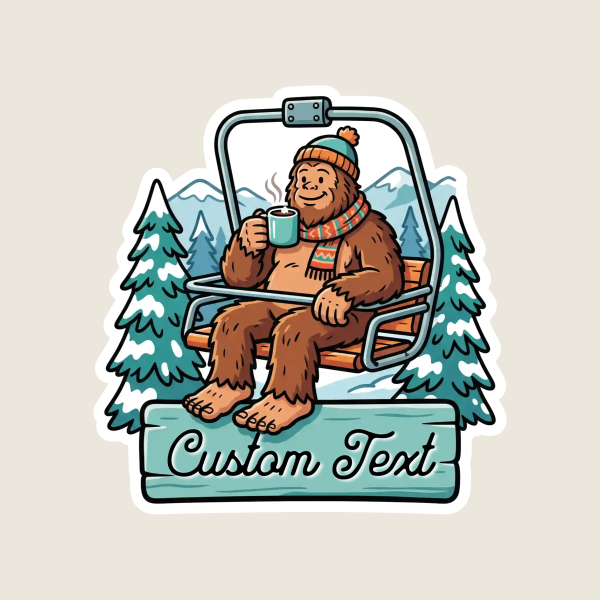 Big Foot on a Ski Lift Custom Sticker