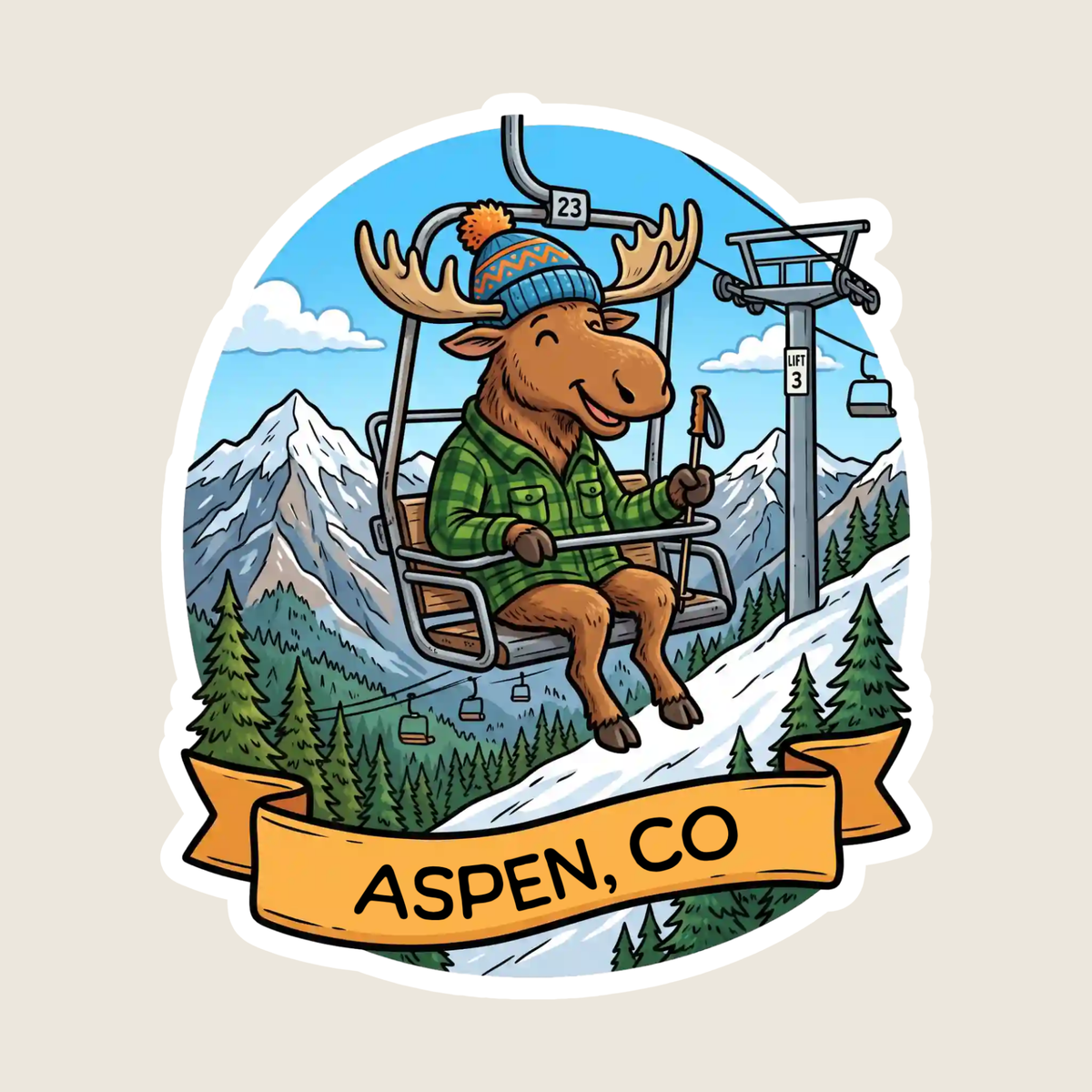 Moose on a Ski Lift Custom Sticker